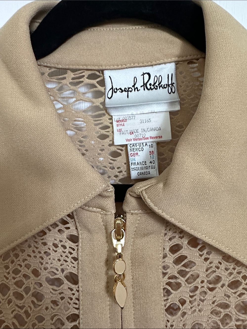 Joseph Ribkoff Tan lace Zip-Front Jacket - Picture 2 of 6